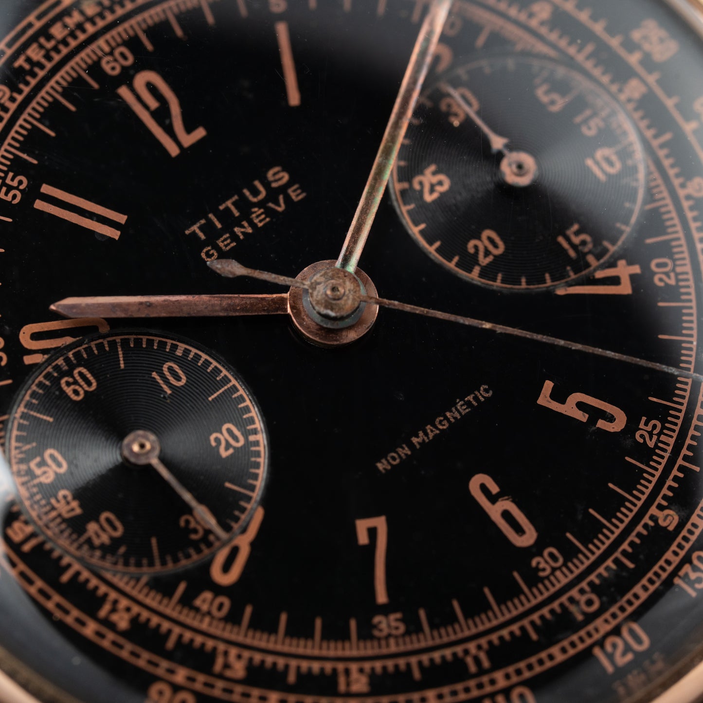 Titus Black Gilt Dial Jumbo Chronograph 18K Rosé Gold from the 1940s/50s