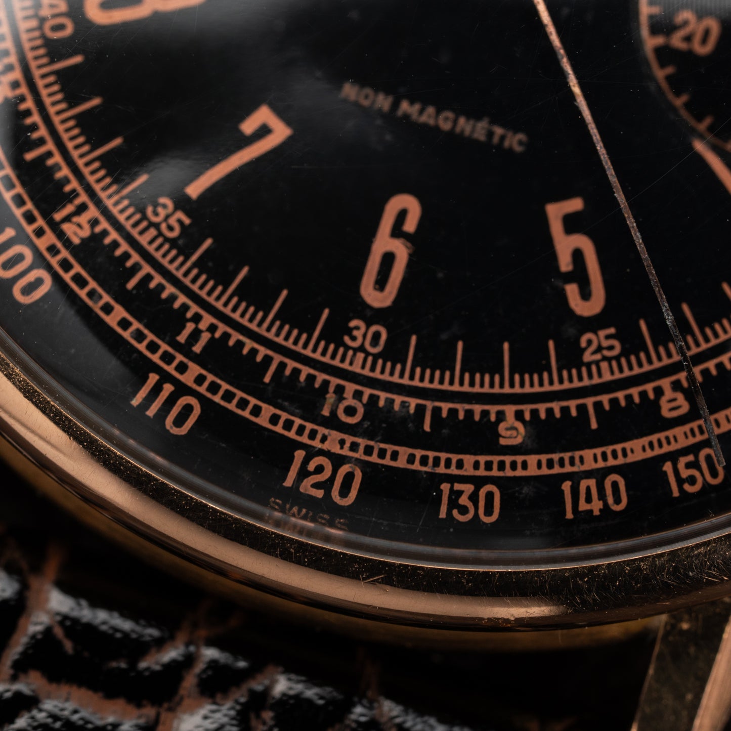 Titus Black Gilt Dial Jumbo Chronograph 18K Rosé Gold from the 1940s/50s