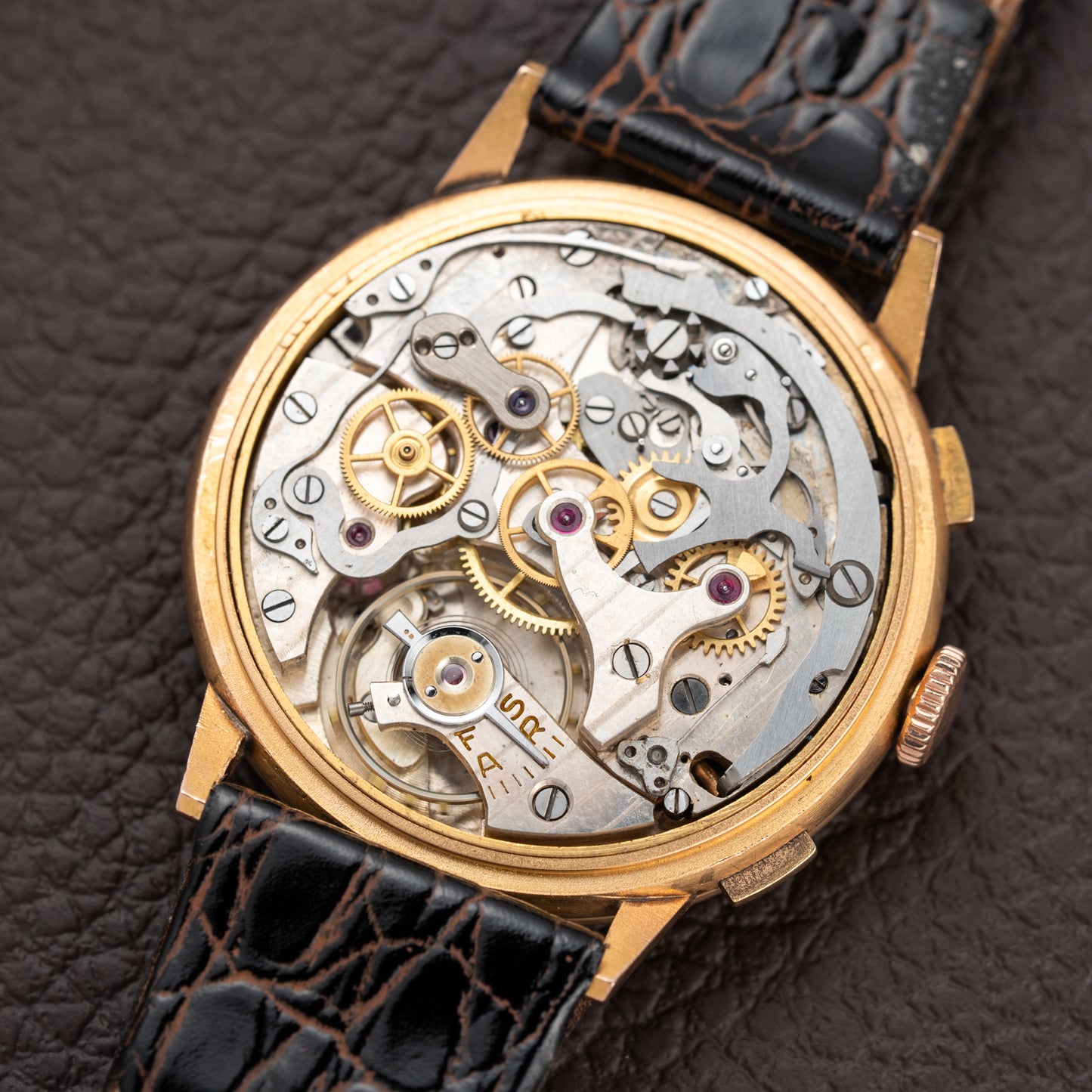 Titus Black Gilt Dial Jumbo Chronograph 18K Rosé Gold from the 1940s/50s