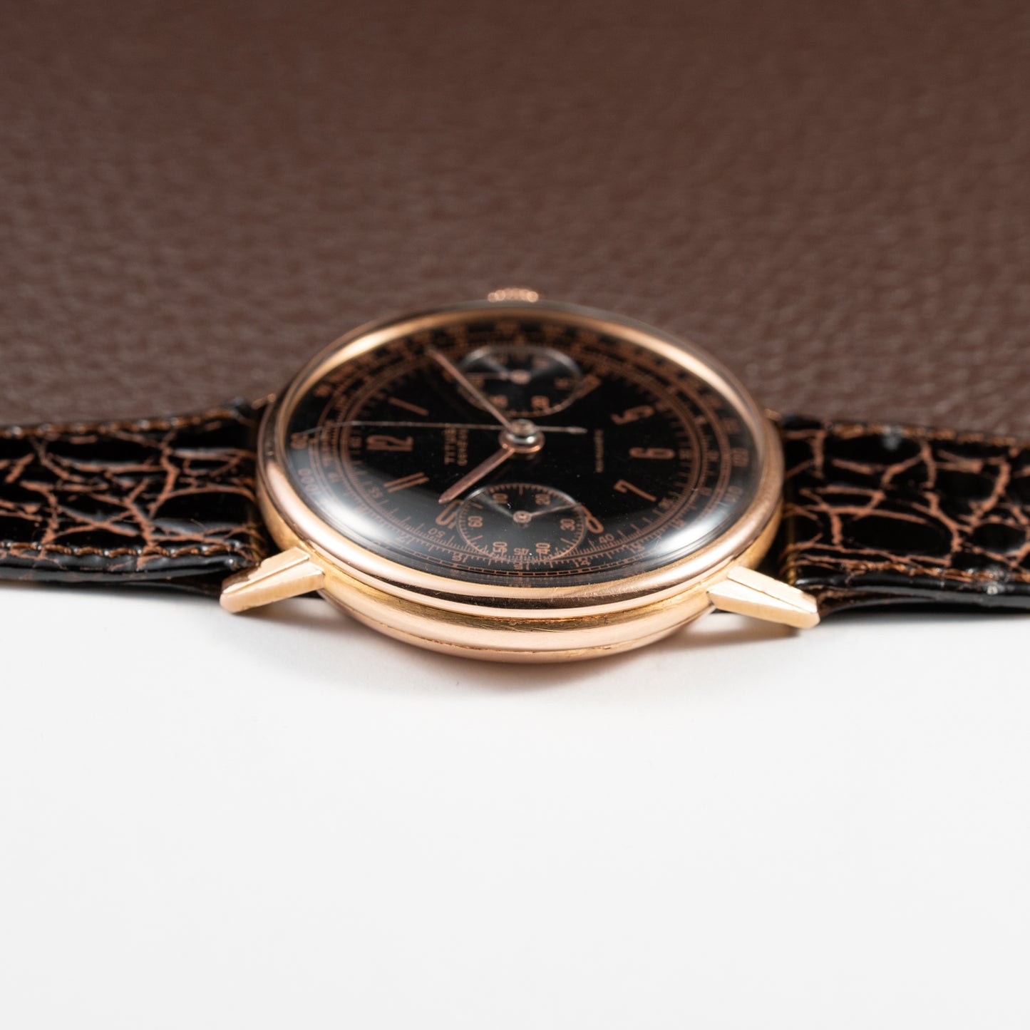 Titus Black Gilt Dial Jumbo Chronograph 18K Rosé Gold from the 1940s/50s