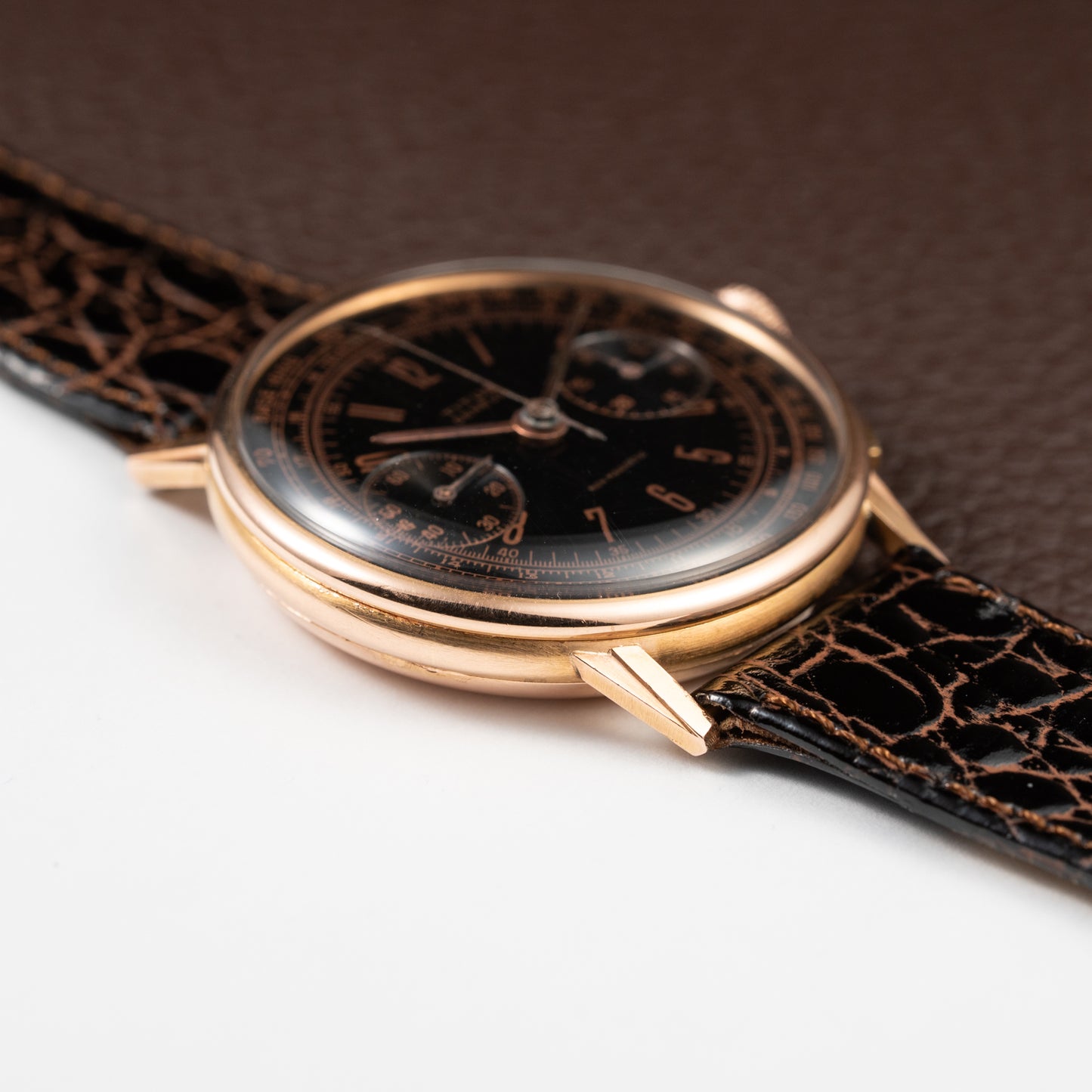 Titus Black Gilt Dial Jumbo Chronograph 18K Rosé Gold from the 1940s/50s