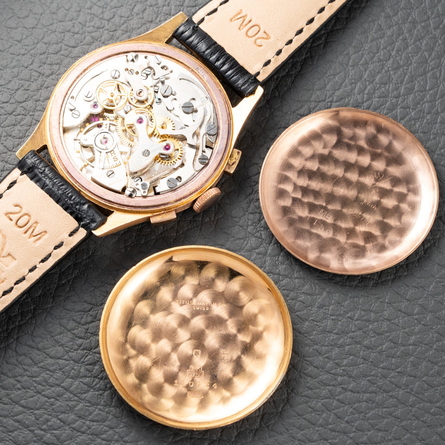 Titus Genève Non Magnetic Black Gilt Dial Rosé Gold 18K Oversized 1940s
