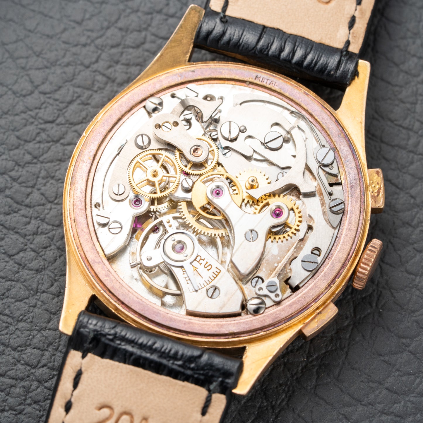 Titus Genève Non Magnetic Black Gilt Dial Rosé Gold 18K Oversized 1940s