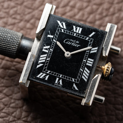 Cartier Must de Tank Vermeil Black Roman GM Full Set from 1987