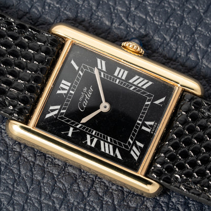 Cartier Must de Tank Vermeil Black Roman GM Full Set from 1987