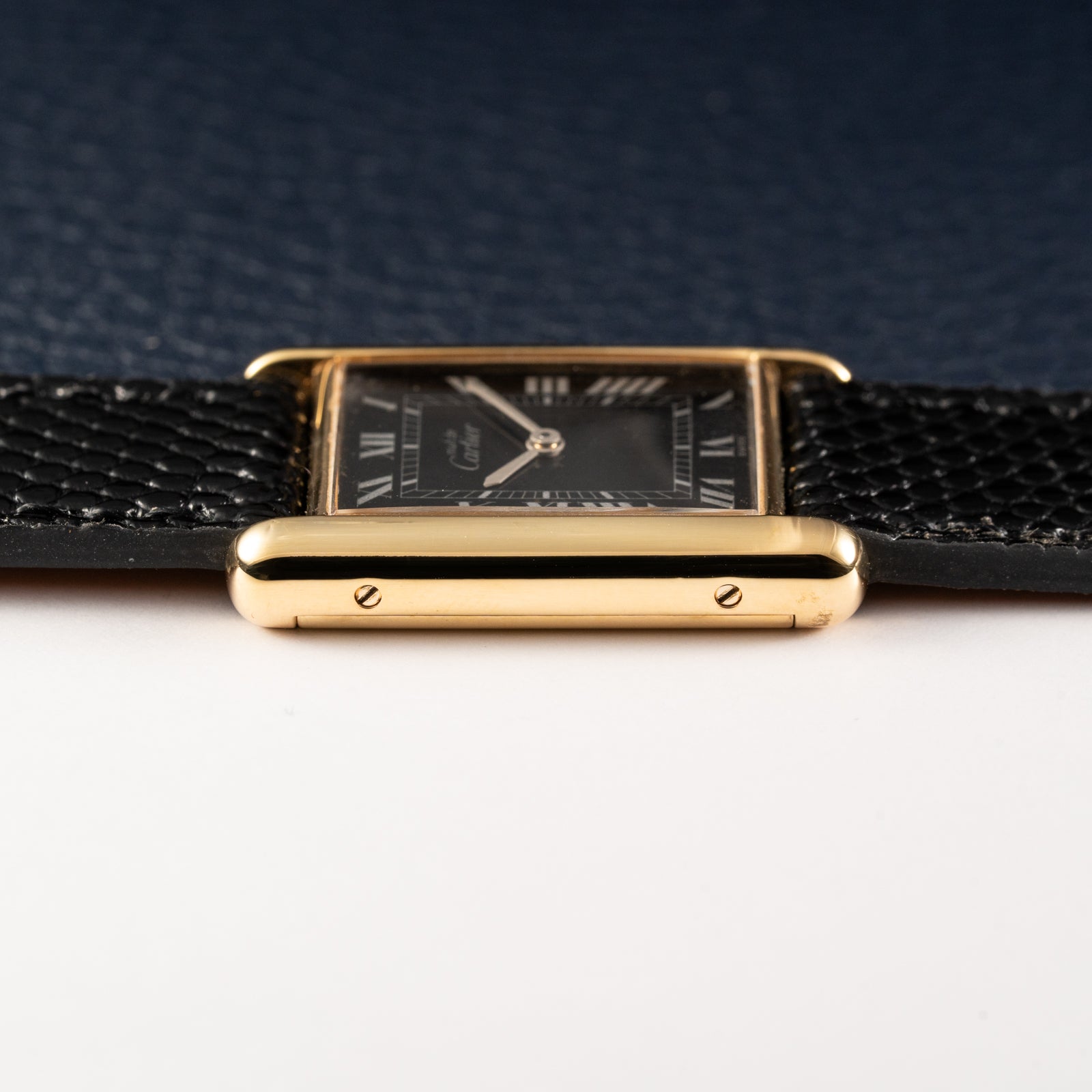 Cartier Must de Tank Vermeil Black Roman GM Full Set from 1987