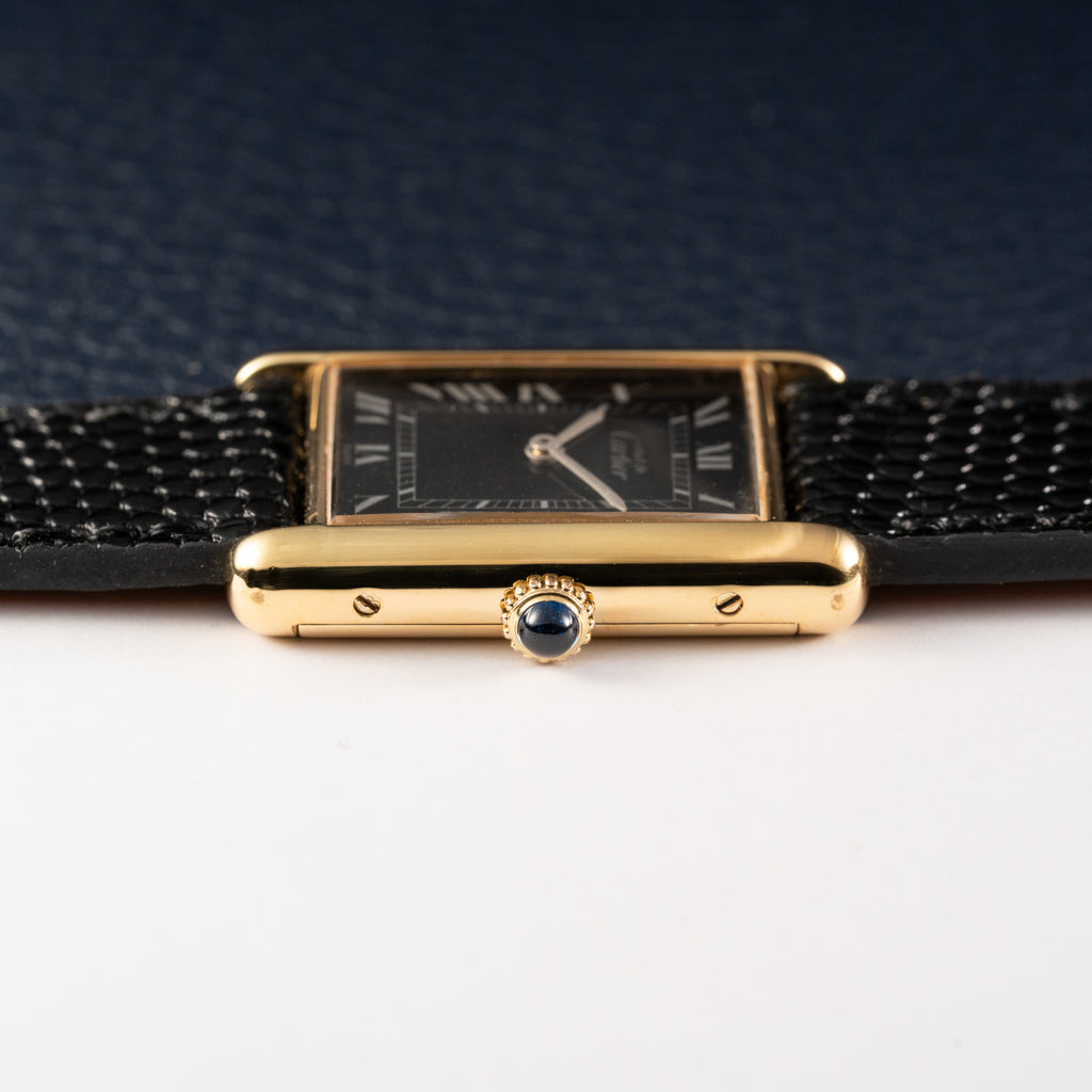 Cartier Must de Tank Vermeil Black Roman GM Full Set from 1987