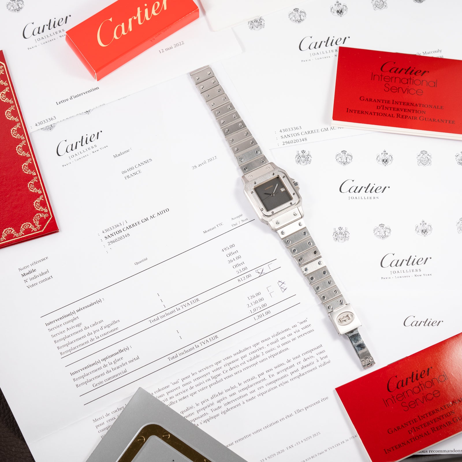 Cartier Santos Carrée “Ghost” Grey Automatic GM Cartier Service History Ref. 2960 from 1980s