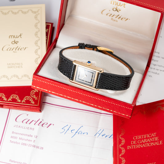 Cartier Tank Must de Black Art Deco Dial Full Set from 1987 Ref 3 66001 with Cartier Service 2025