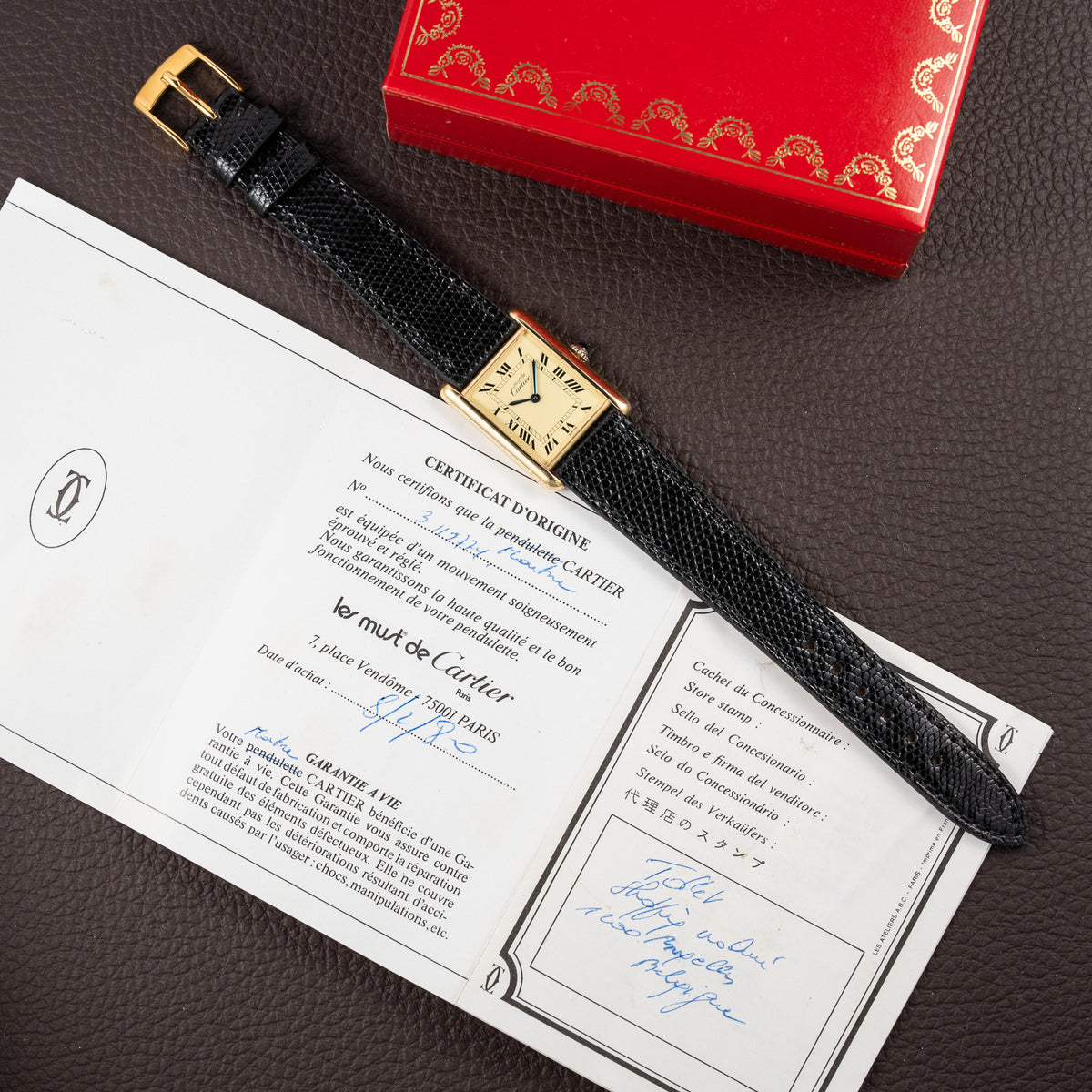 Cartier Tank Must de Lemon Roman Dial Vermeil GM Full Set from 1980