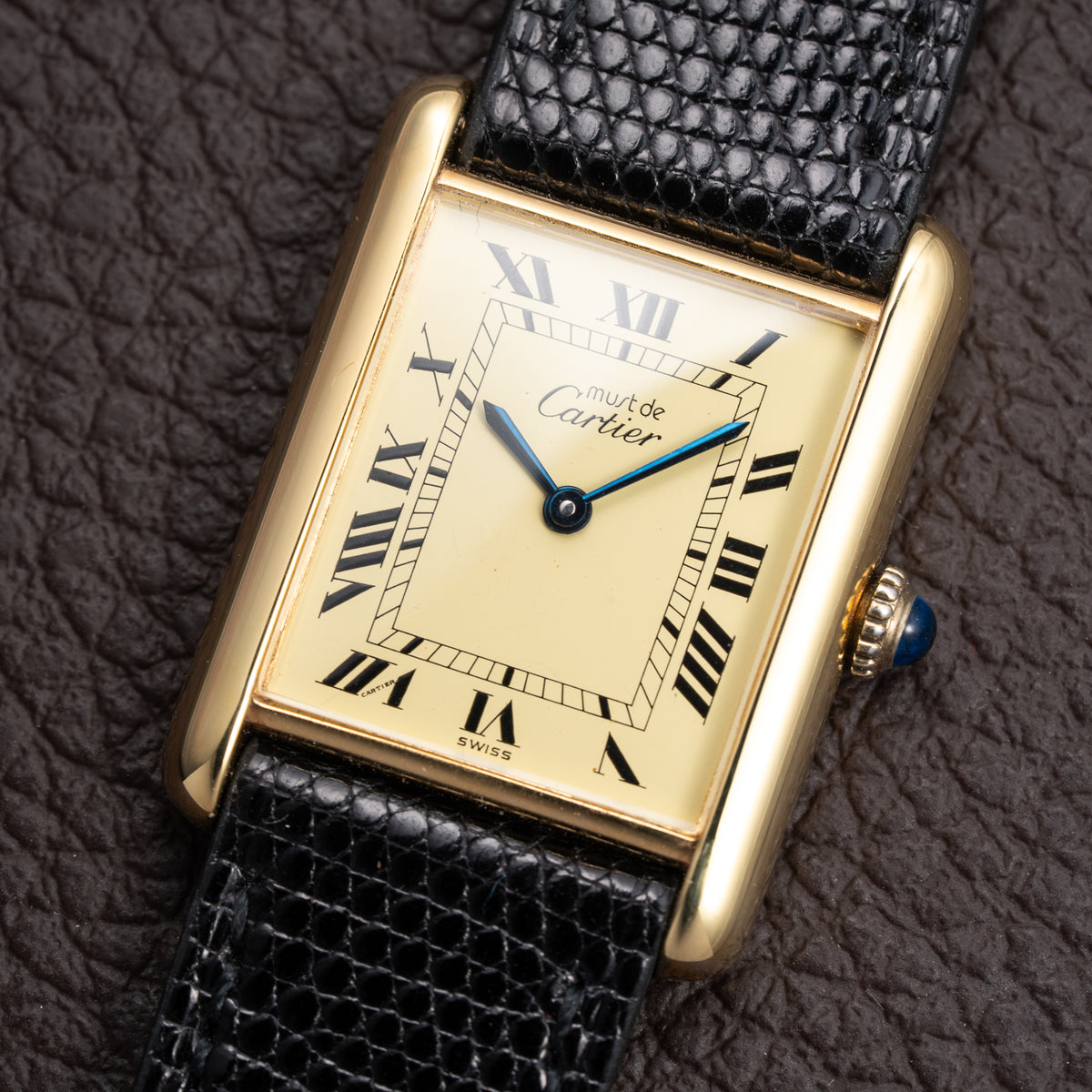 Cartier Tank Must de Lemon Roman Dial Vermeil GM Full Set from 1980