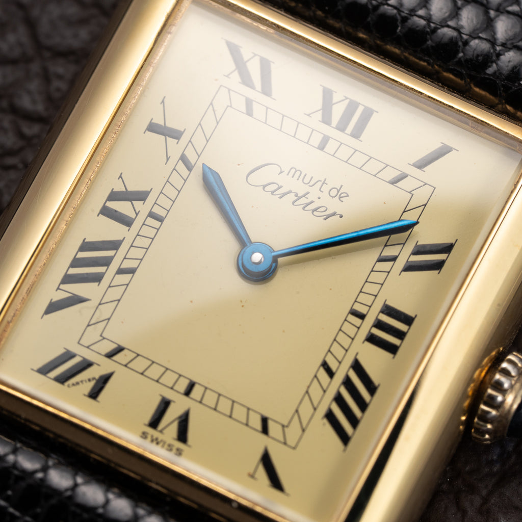 Cartier Tank Must de Lemon Roman Dial Vermeil GM Full Set from 1980