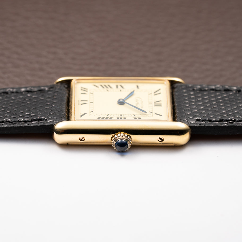 Cartier Tank Must de Lemon Roman Dial Vermeil GM Full Set from 1980