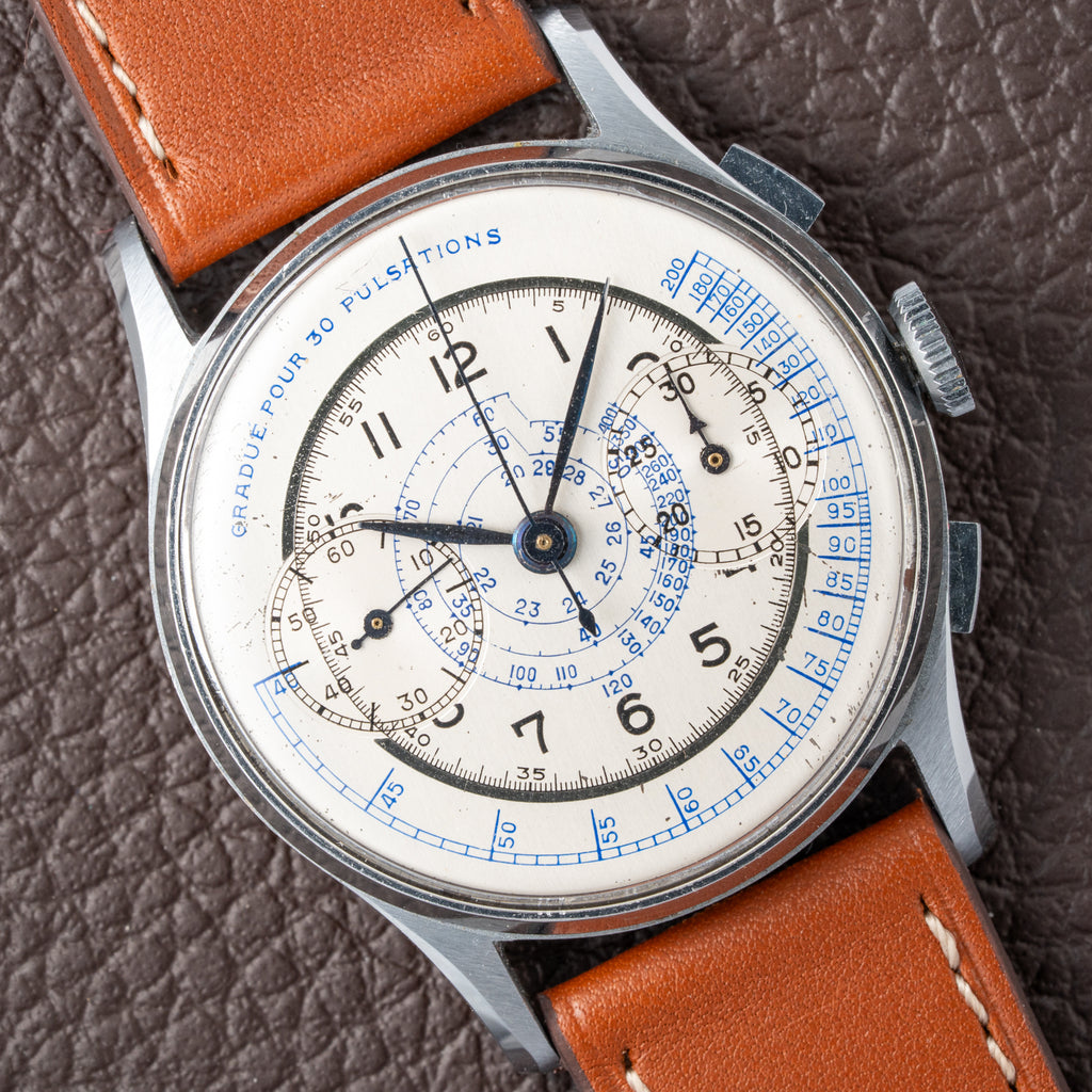 Anonymous Pulsation Dial Docters Chronograph NOS Oversize Valjoux 22 from 1940s