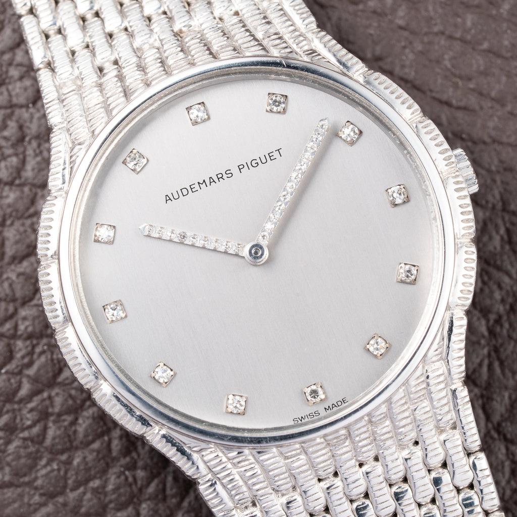 Audemars Piguet “Baby Cobra” Factory Diamond Set Dial & Hands 18k white gold circa 1989