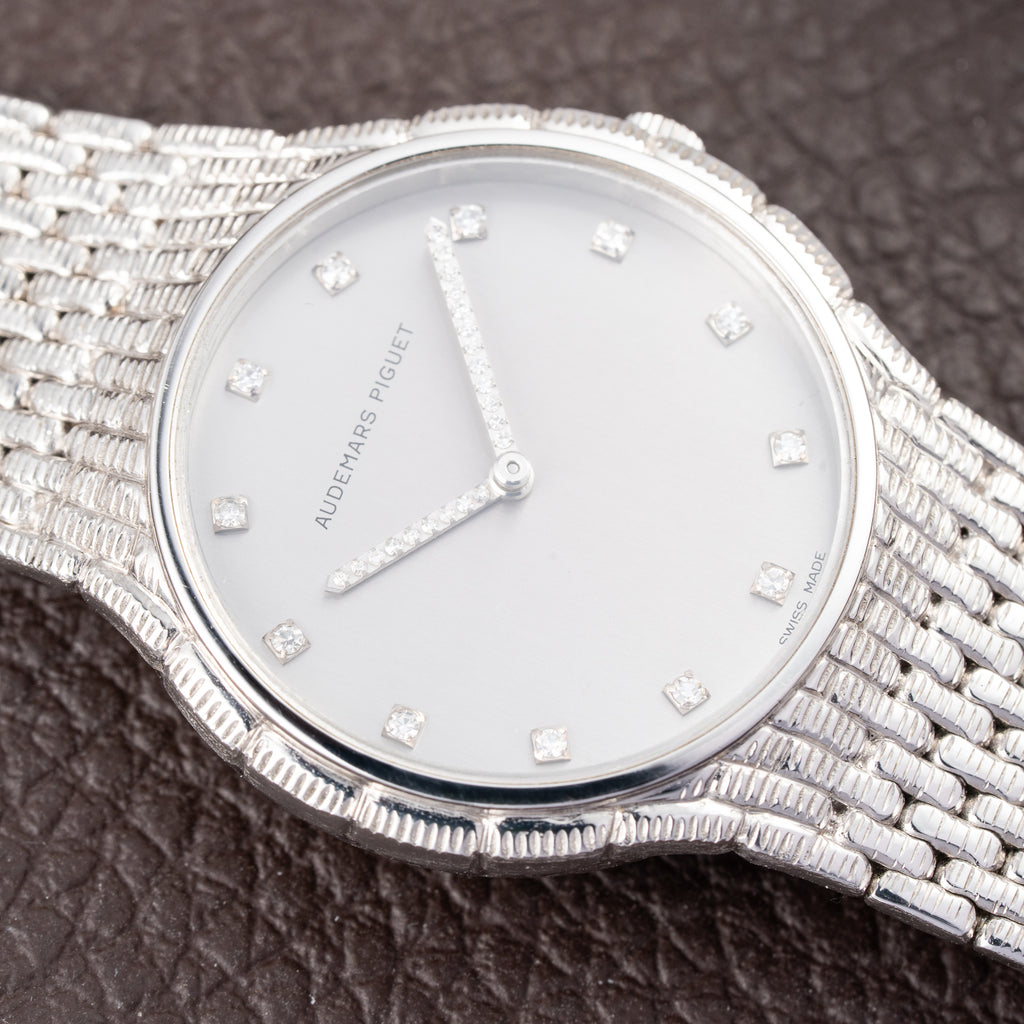 Audemars Piguet “Baby Cobra” Factory Diamond Set Dial & Hands 18k white gold circa 1989