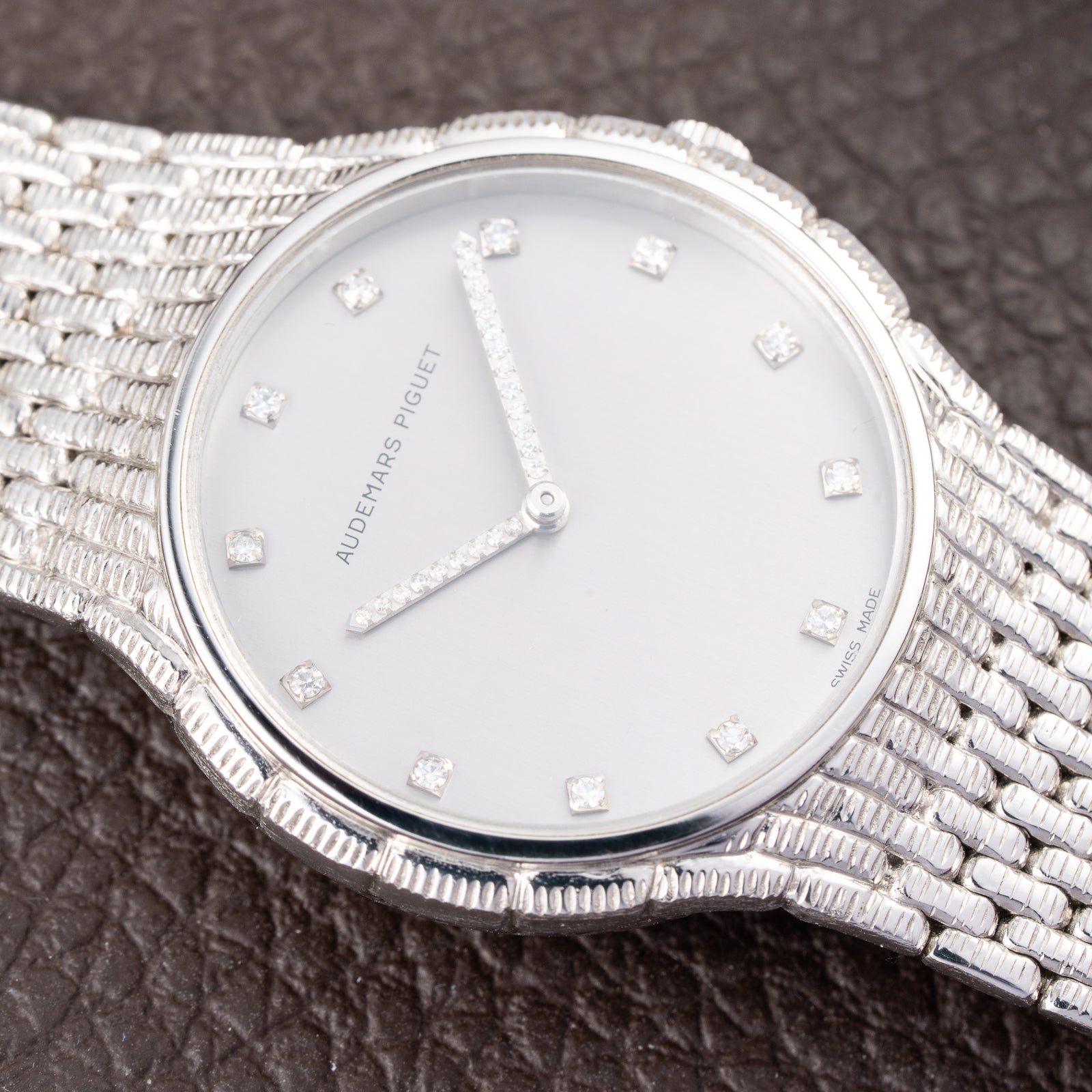 Audemars Piguet “Baby Cobra” Factory Diamond Set Dial & Hands 18k white gold circa 1989