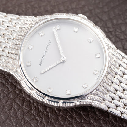 Audemars Piguet “Baby Cobra” Factory Diamond Set Dial & Hands 18k white gold circa 1989