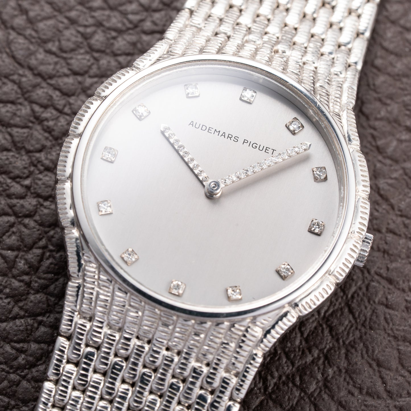 Audemars Piguet “Baby Cobra” Factory Diamond Set Dial & Hands 18k white gold circa 1989