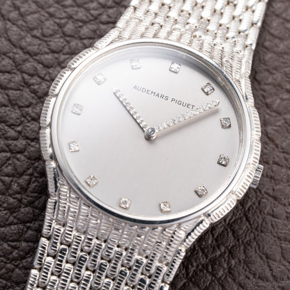 Audemars Piguet “Baby Cobra” Factory Diamond Set Dial & Hands 18k white gold circa 1989
