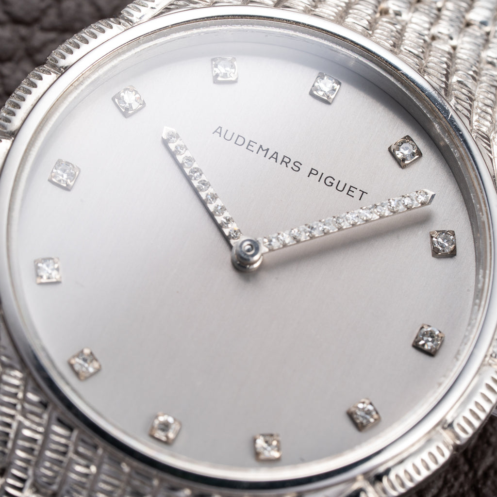 Audemars Piguet “Baby Cobra” Factory Diamond Set Dial & Hands 18k white gold circa 1989