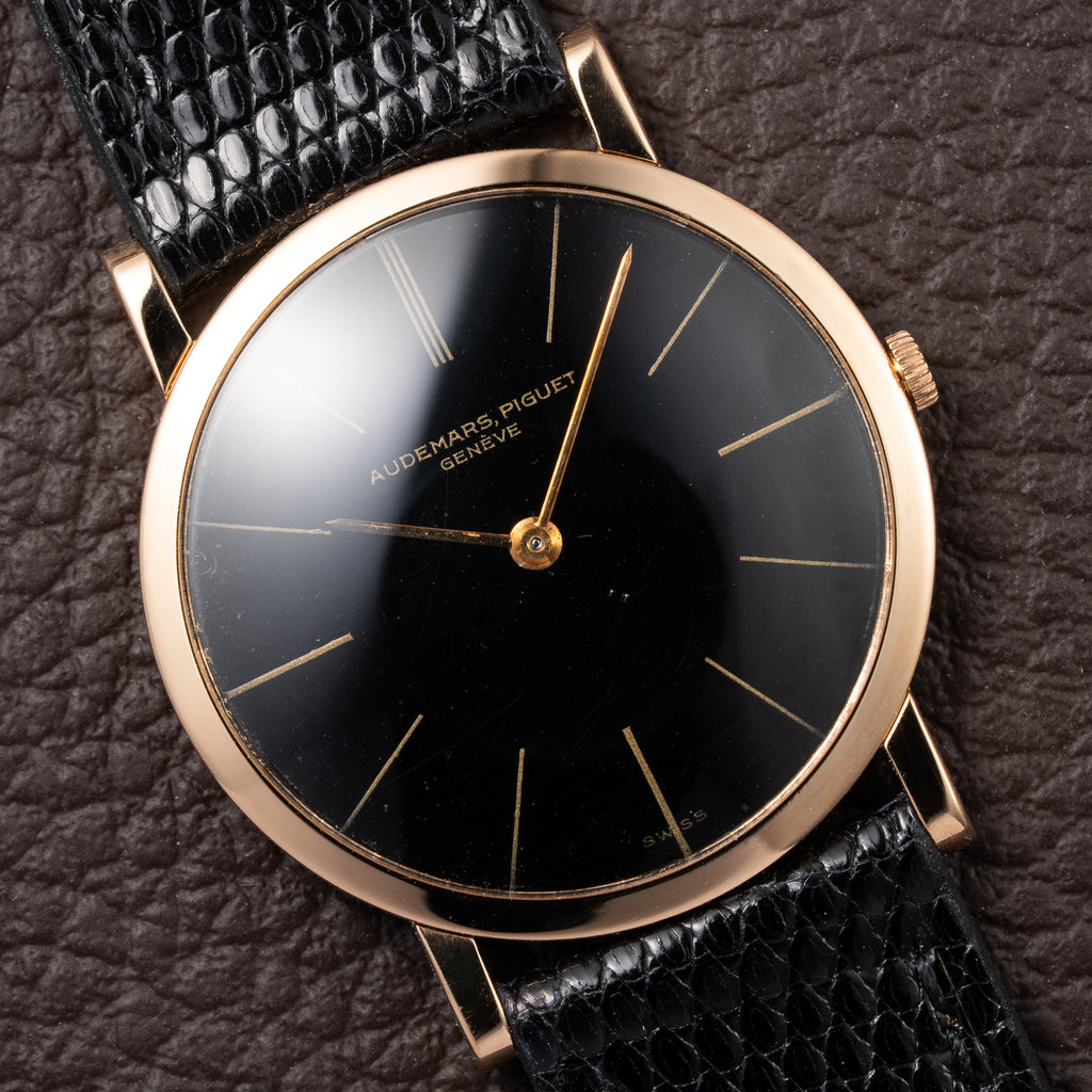 Audemars Piguet Ultra Thin Black Gilt Dial 18K Rosé Pink Gold From 1960s