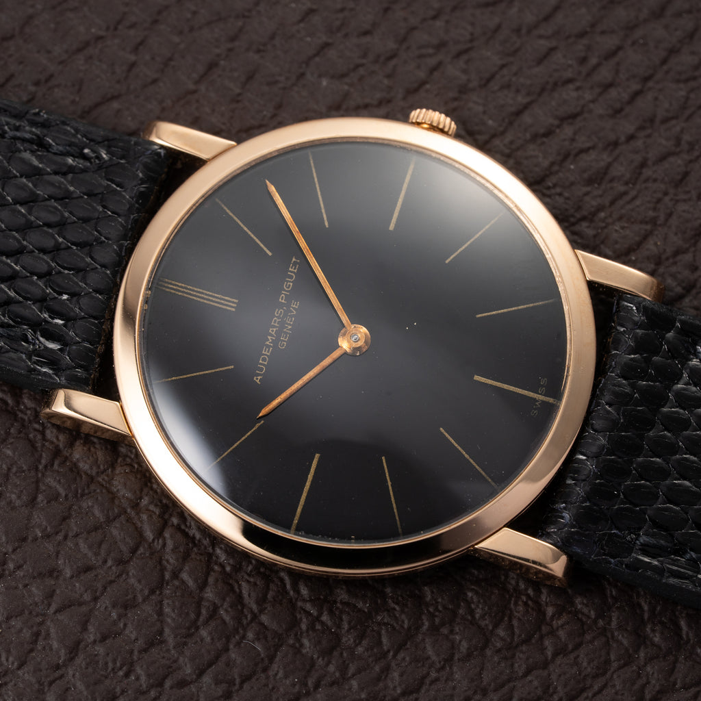 Audemars Piguet Ultra Thin Black Gilt Dial 18K Rosé Pink Gold From 1960s