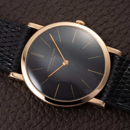 Audemars Piguet Ultra Thin Black Gilt Dial 18K Rosé Pink Gold From 1960s