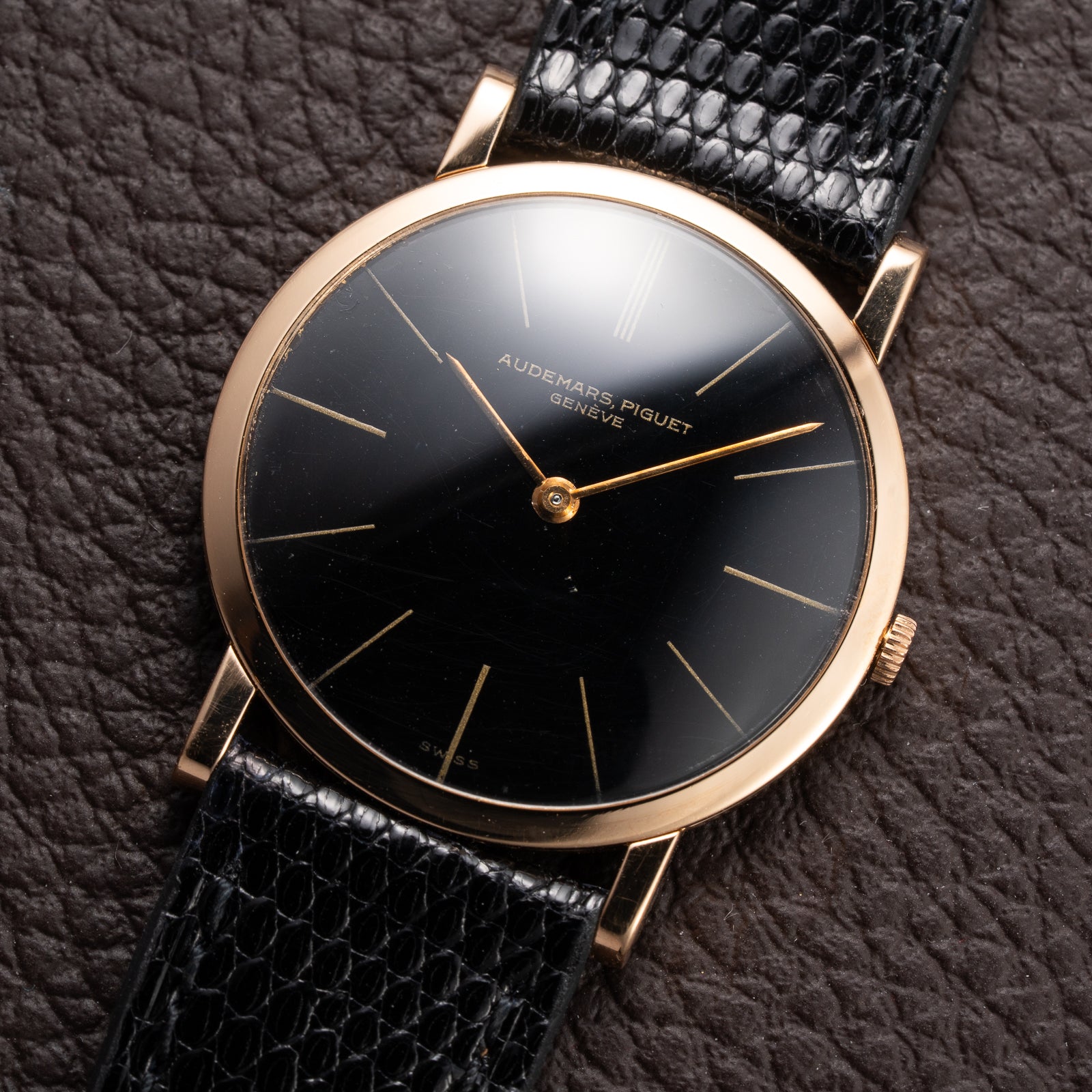 Audemars Piguet Ultra Thin Black Gilt Dial 18K Rosé Pink Gold From 1960s