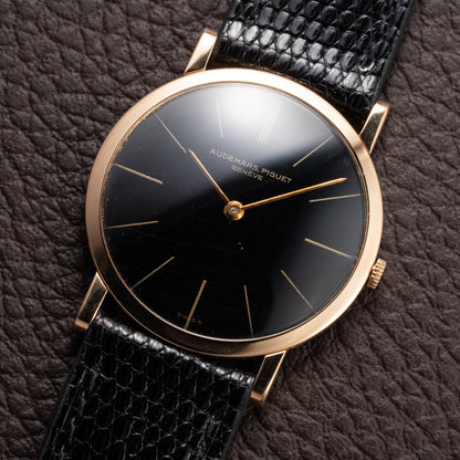 Audemars Piguet Ultra Thin Black Gilt Dial 18K Rosé Pink Gold From 1960s