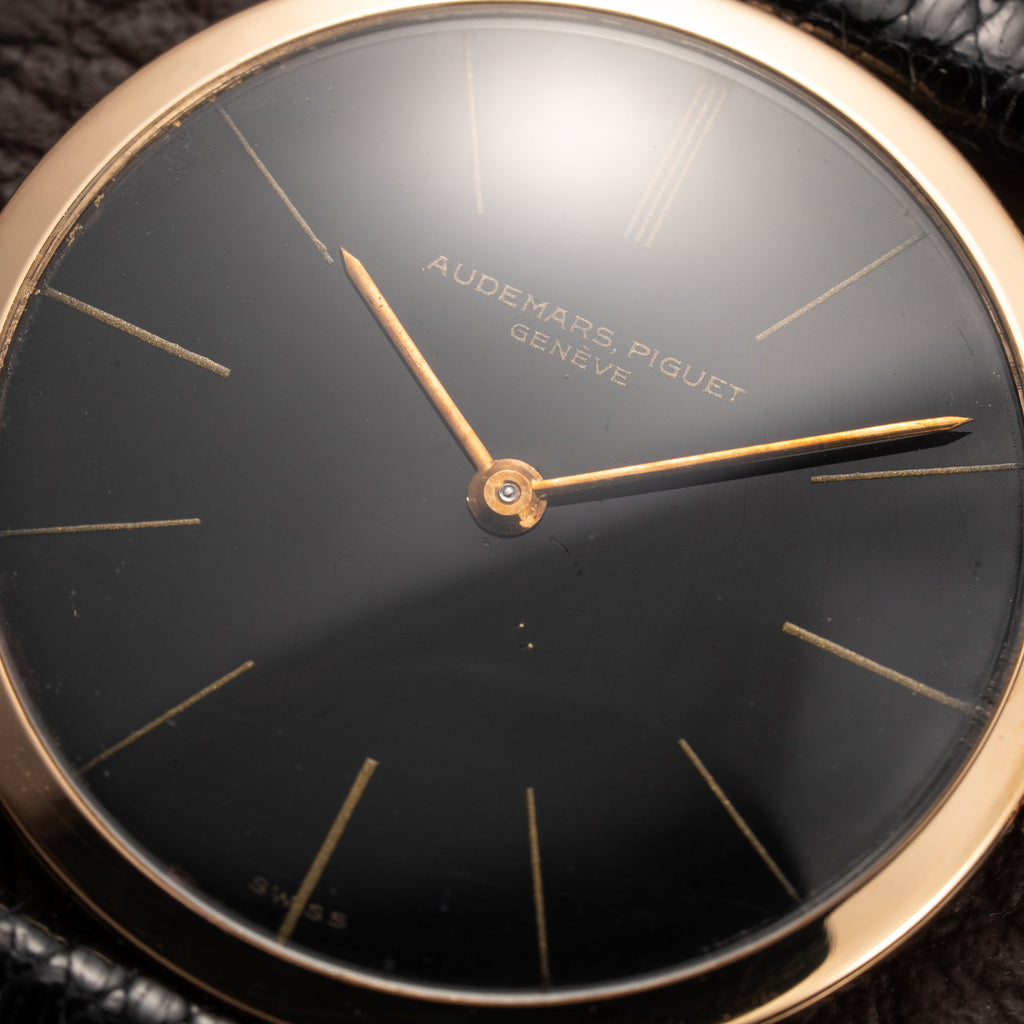 Audemars Piguet Ultra Thin Black Gilt Dial 18K Rosé Pink Gold From 1960s