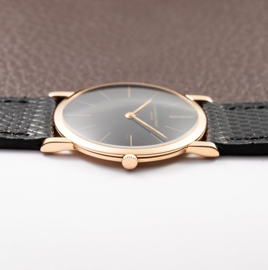 Audemars Piguet Ultra Thin Black Gilt Dial 18K Rosé Pink Gold From 1960s