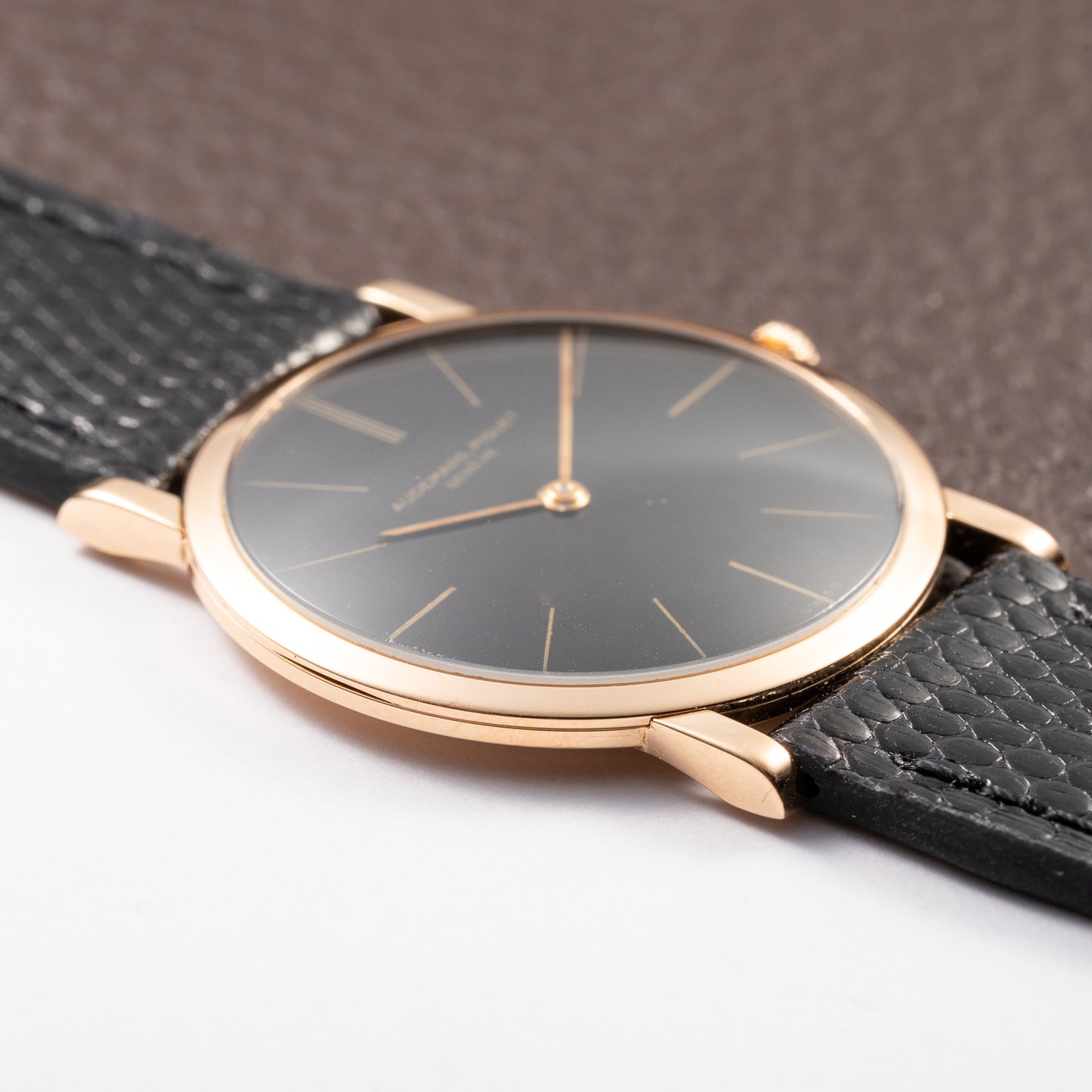 Audemars Piguet Ultra Thin Black Gilt Dial 18K Rosé Pink Gold From 1960s