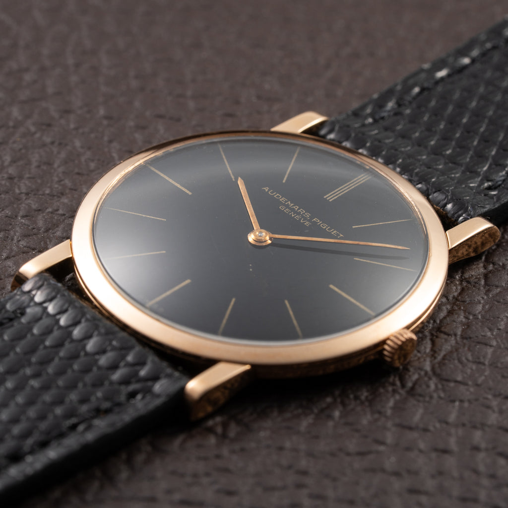 Audemars Piguet Ultra Thin Black Gilt Dial 18K Rosé Pink Gold From 1960s