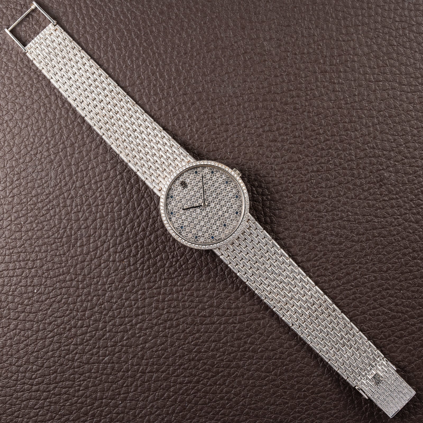 Audemars Piguet Pavé Factory Diamond & Blue Sapphires 18k White Gold Ref 14549BC Circa 1989
