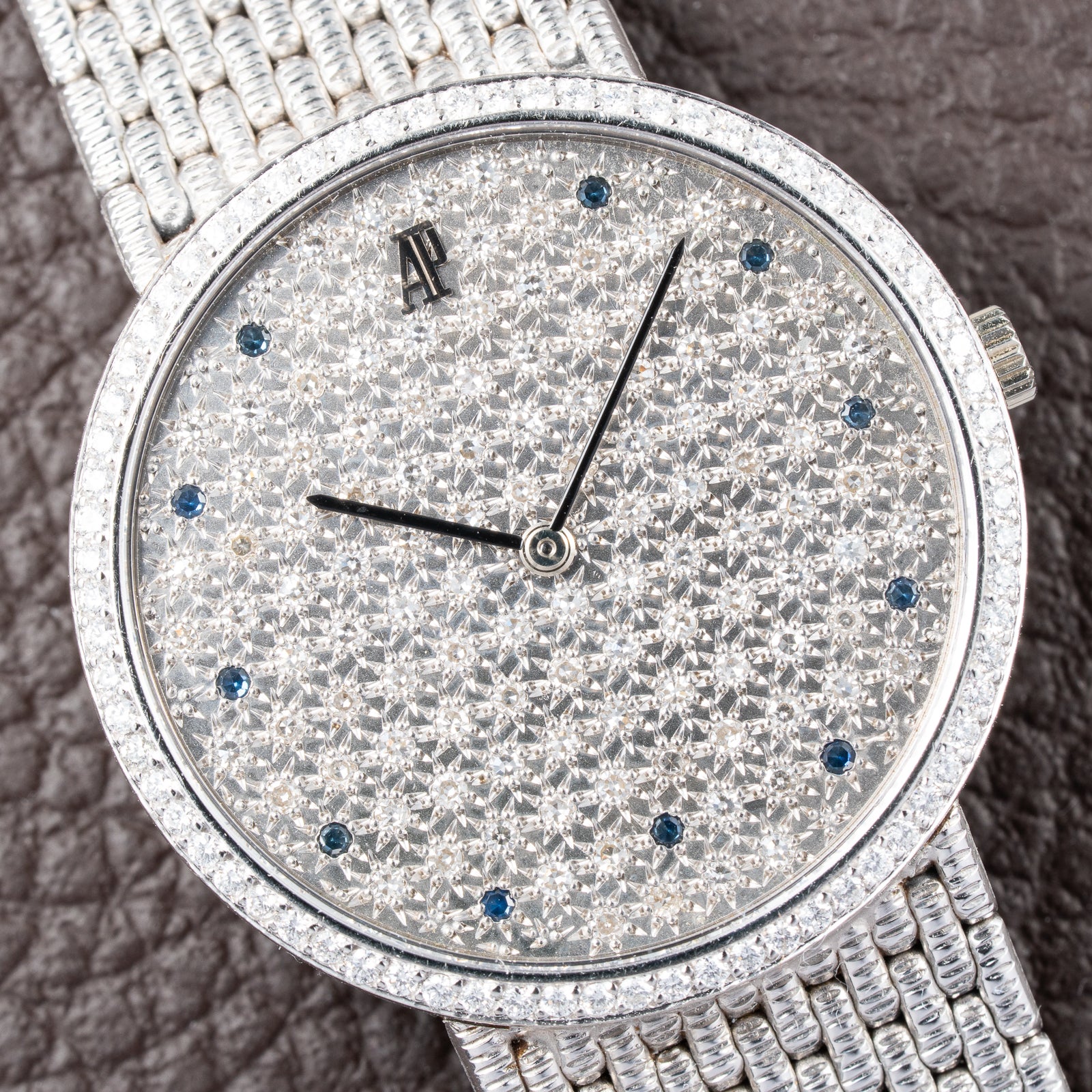 Audemars Piguet Pavé Factory Diamond & Blue Sapphires 18k White Gold Ref 14549BC Circa 1989