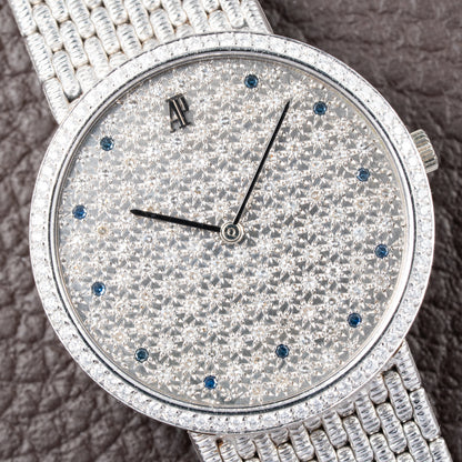 Audemars Piguet Pavé Factory Diamond & Blue Sapphires 18k White Gold Ref 14549BC Circa 1989