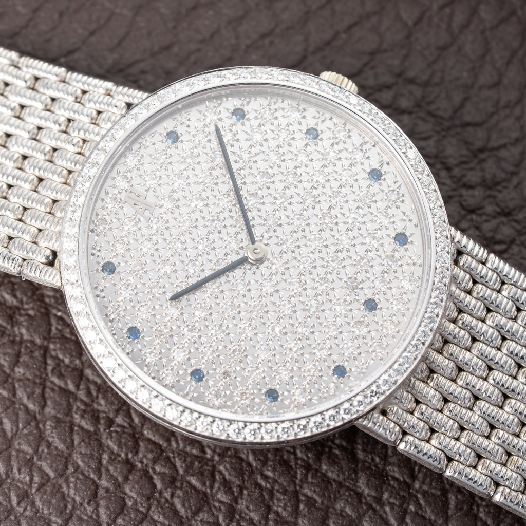 Audemars Piguet Pavé Factory Diamond & Blue Sapphires 18k White Gold Ref 14549BC Circa 1989