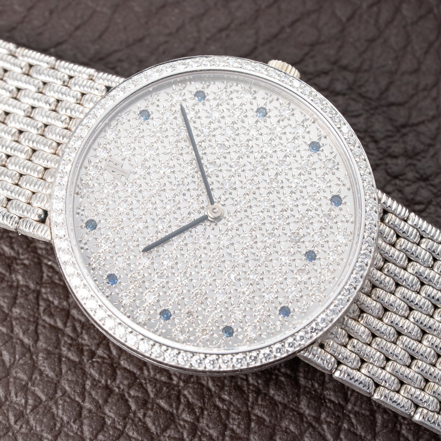 Audemars Piguet Pavé Factory Diamond & Blue Sapphires 18k White Gold Ref 14549BC Circa 1989