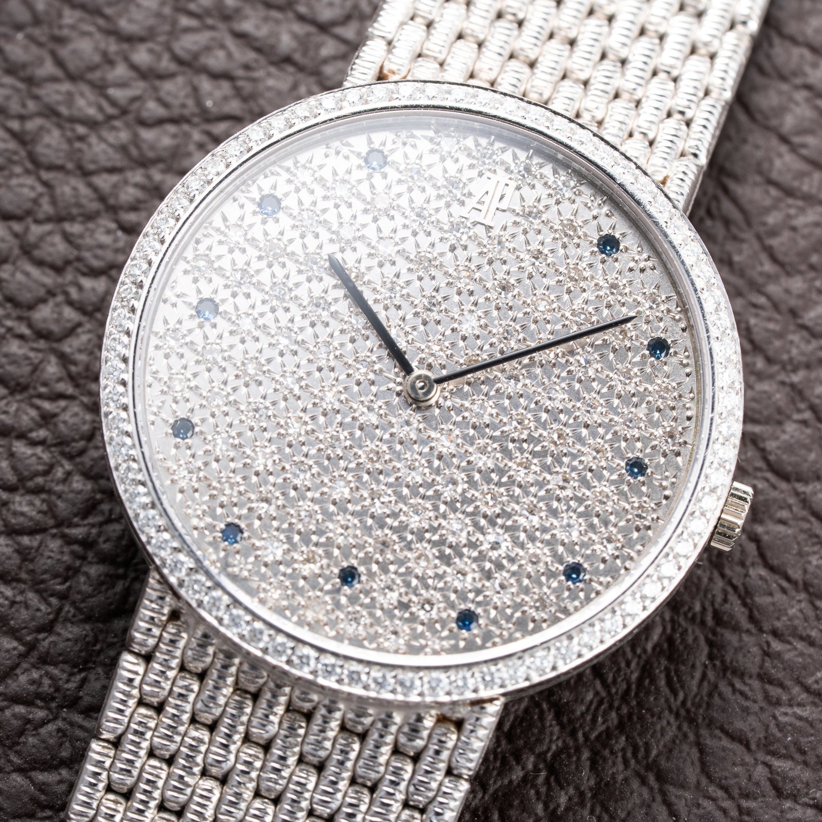 Audemars Piguet Pavé Factory Diamond & Blue Sapphires 18k White Gold Ref 14549BC Circa 1989