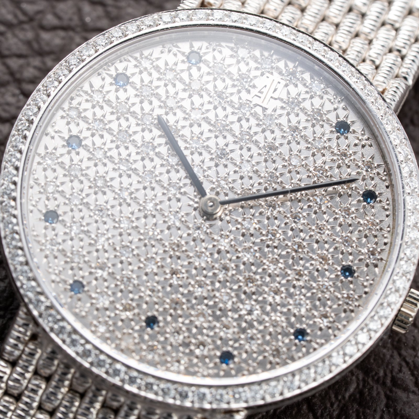 Audemars Piguet Pavé Factory Diamond & Blue Sapphires 18k White Gold Ref 14549BC Circa 1989