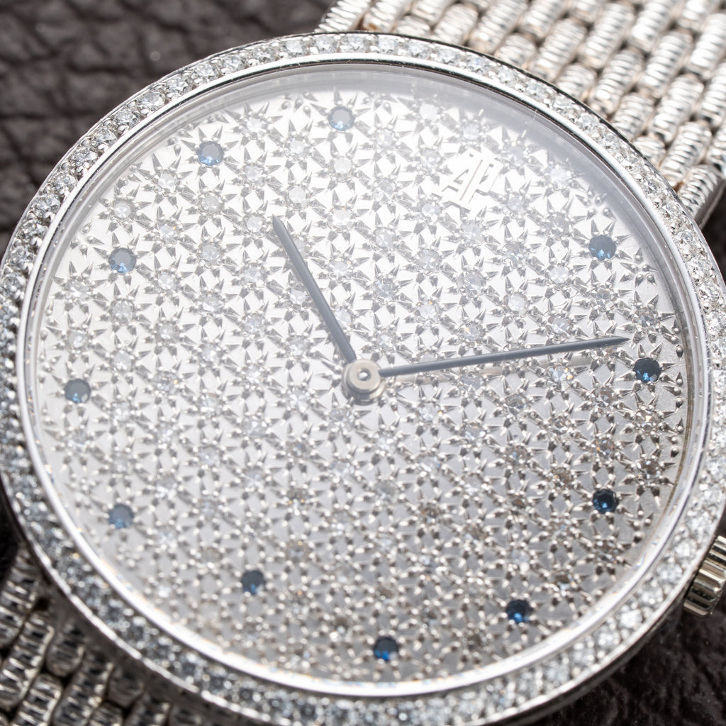 Audemars Piguet Pavé Factory Diamond & Blue Sapphires 18k White Gold Ref 14549BC Circa 1989