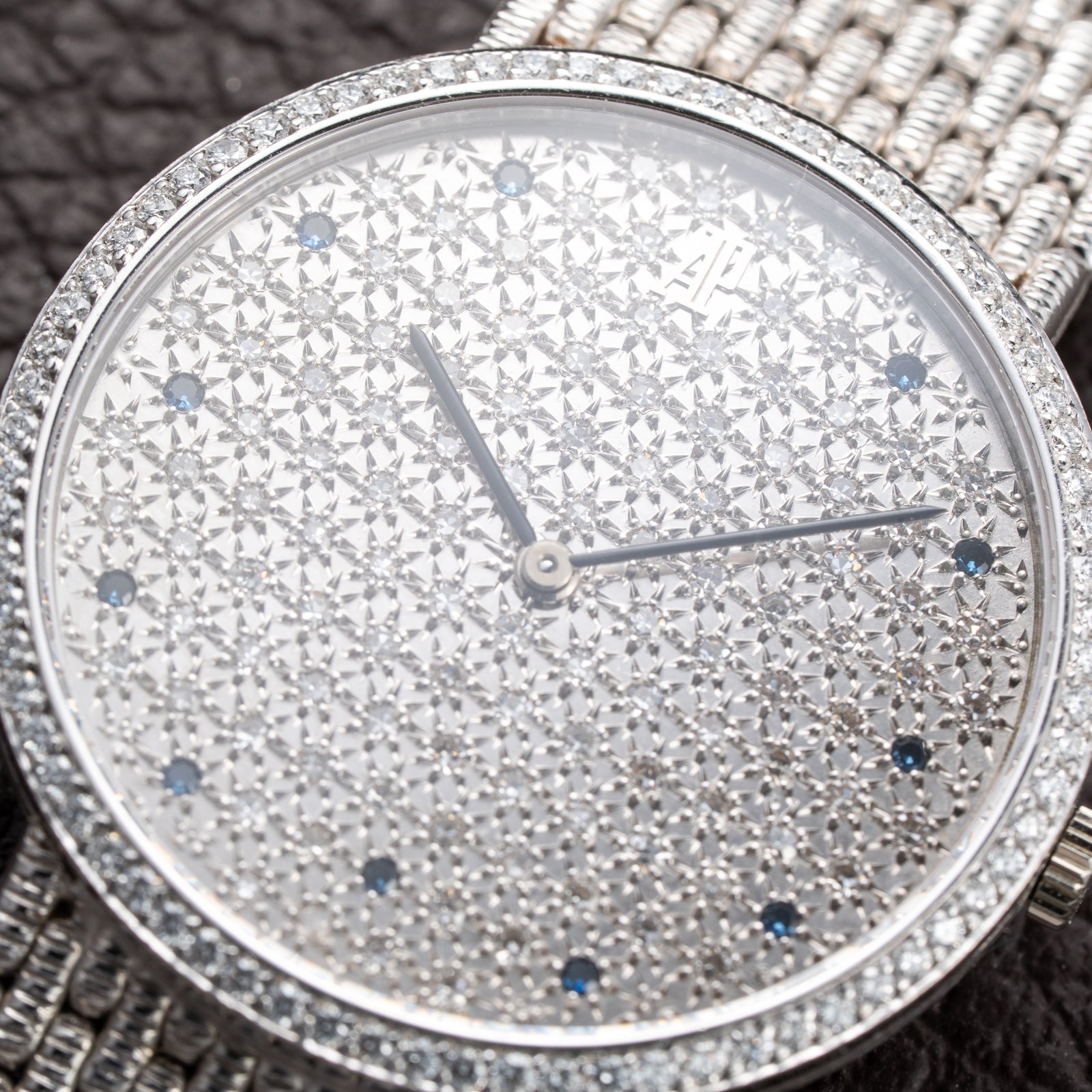 Audemars Piguet Pavé Factory Diamond & Blue Sapphires 18k White Gold Ref 14549BC Circa 1989
