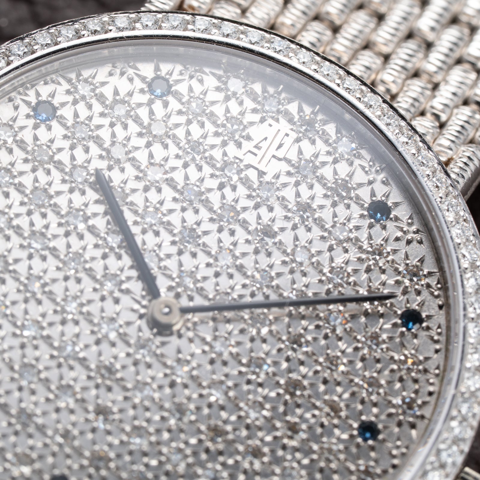 Audemars Piguet Pavé Factory Diamond & Blue Sapphires 18k White Gold Ref 14549BC Circa 1989