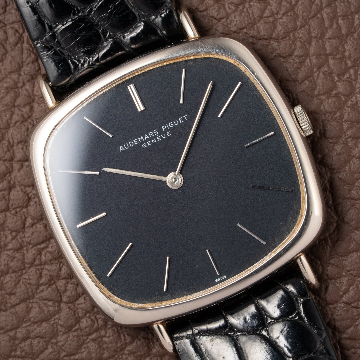 Audemars Piguet “TV Case” Oversize Dress Watch  18K White Gold Blue Dial Circa 1970s