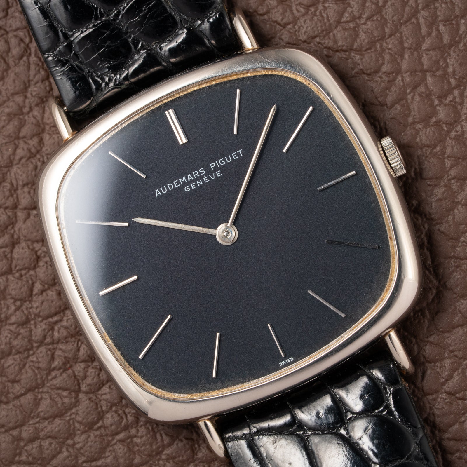 Audemars Piguet “TV Case” Oversize Dress Watch  18K White Gold Blue Dial Circa 1970s