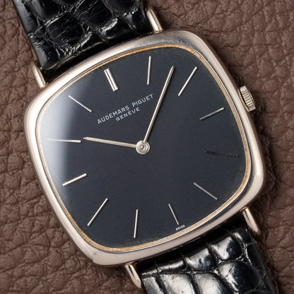 Audemars Piguet “TV Case” Oversize Dress Watch  18K White Gold Blue Dial Circa 1970s