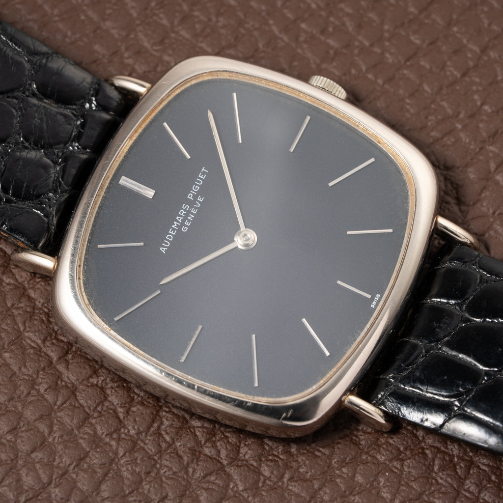 Audemars Piguet “TV Case” Oversize Dress Watch  18K White Gold Blue Dial Circa 1970s