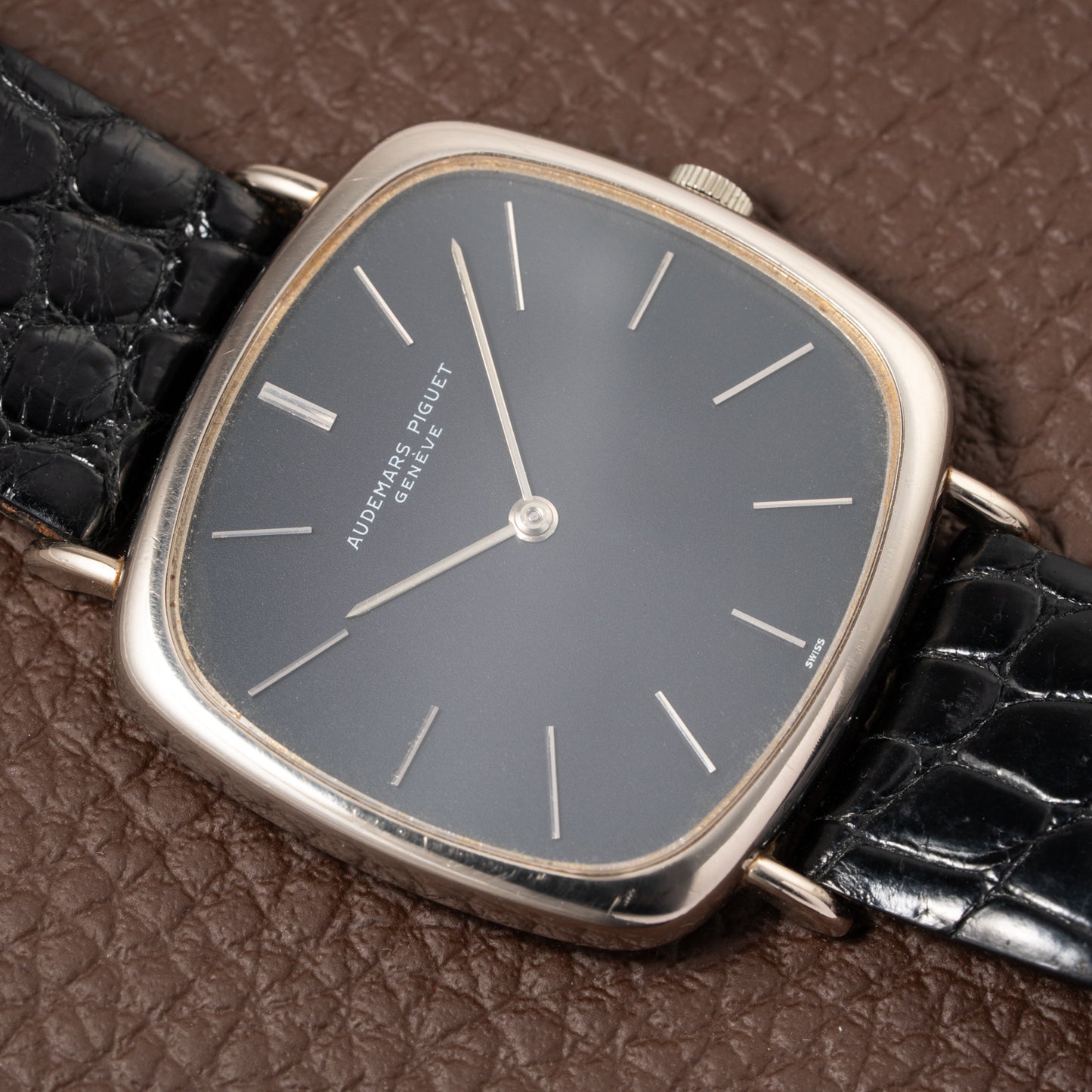 Audemars Piguet “TV Case” Oversize Dress Watch  18K White Gold Blue Dial Circa 1970s