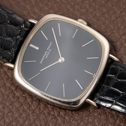 Audemars Piguet “TV Case” Oversize Dress Watch  18K White Gold Blue Dial Circa 1970s